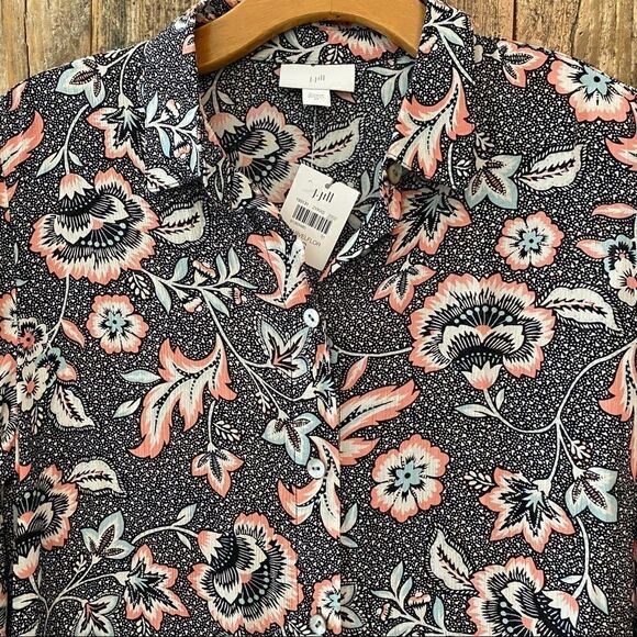 J. Jill XS NWT Sheer Black Floral Button Rayon Flowy Relaxed Tunic - Picture 3 of 11